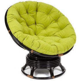 Кресло-качалка Папасан/Papasan (W 23/01 B) /с подушкой/ 115х78х104см, античный черно-коричневый, флок олива, 23