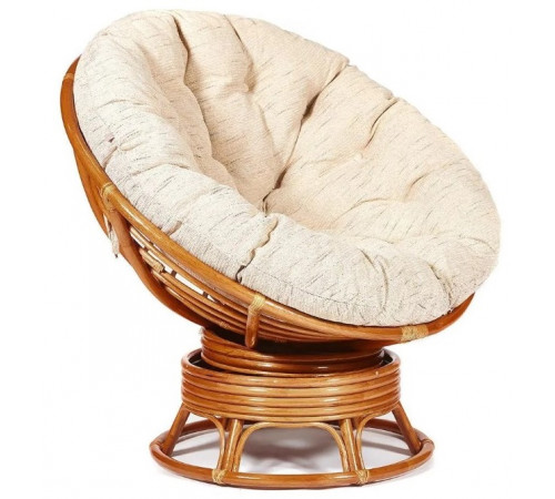 Кресло-качалка Папасан/Papasan (W 23/01 B) /с подушкой/ 115х78х104см, коньячный, ткань старт