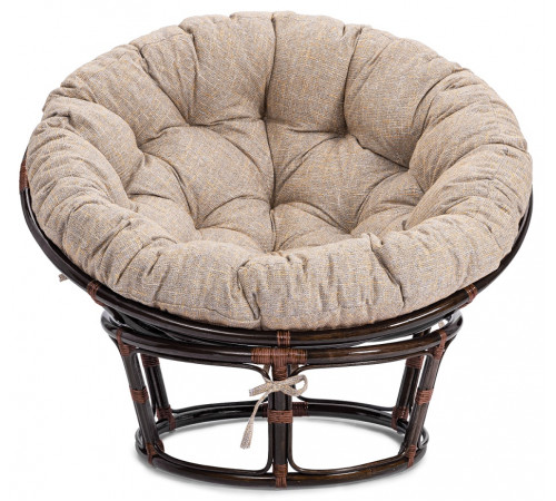 Кресло Папасан/Papasan (23/01 W) /с подушкой и ремешками/ 115х101х104см, античный черно-коричневый, подушка рогожка, меланж