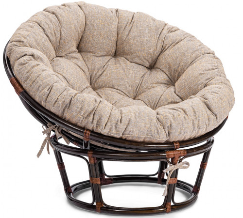 Кресло Папасан/Papasan (23/01 W) /с подушкой и ремешками/ 115х101х104см, античный черно-коричневый, подушка рогожка, меланж