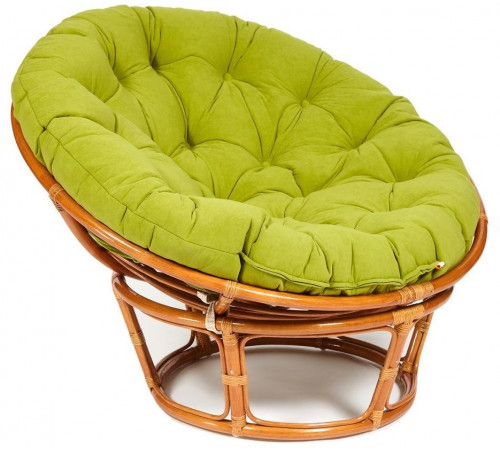 Кресло Папасан/Papasan (23/01 W) /с подушкой и ремешками/115х101х104см, коньячный, флок олива, 23