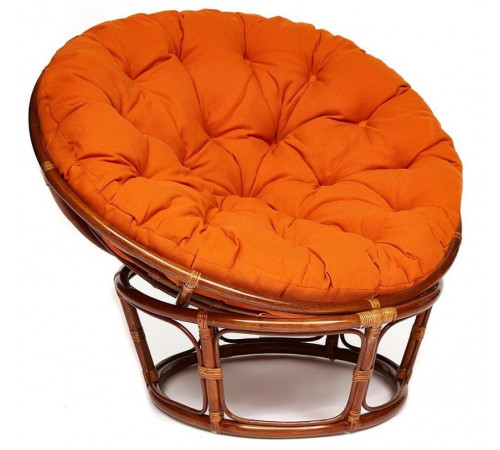 Кресло Папасан/Papasan (23/01 W) /с подушкой и ремешками/ 115х101х104см, пекан орех, ткань оранжевый, с 23