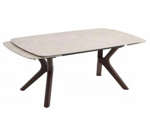 Стол КИРАН (KIRAN) 180 БЕЖЕВЫЙ МРАМОР (MATTE SICILY BEIGE SOLID CERAMIC) / Орех темный, ®DISAUR