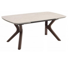 Стол КИРАН (KIRAN) 180 БЕЖЕВЫЙ МРАМОР (MATTE SICILY BEIGE SOLID CERAMIC) / Орех темный, ®DISAUR