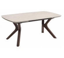 Стол КИРАН (KIRAN) 180 БЕЖЕВЫЙ МРАМОР (MATTE SICILY BEIGE SOLID CERAMIC) / Орех темный, ®DISAUR