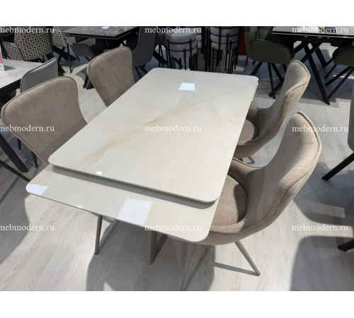 Стол DikLine DKA110E Керамика глянец белый Icelandic white jade (Ostra Bianco Light)/подстолье капучино