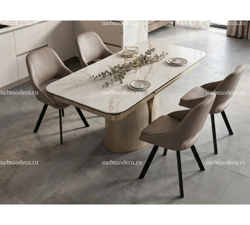 Стол DikLine DikLine CZ401 керамика Calacata Picasso White глянец, опоры металл матовые бежевые (2 уп)