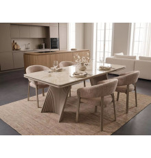 Обеденные группа ГОРАЦИО 200 цвет OSTRA BIANCO GLOSSY/СЕЛЕРИ UF928-26, шенилл / латте каркас