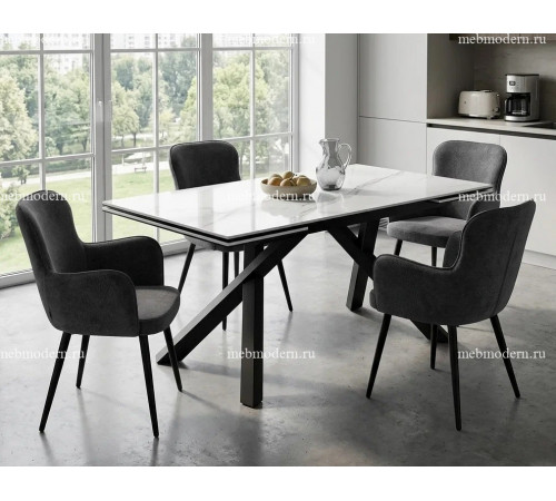 Обеденная группа DKX140 керамика Carrara Gloss глянец/503 поворотный TW11 серый, ножки черные