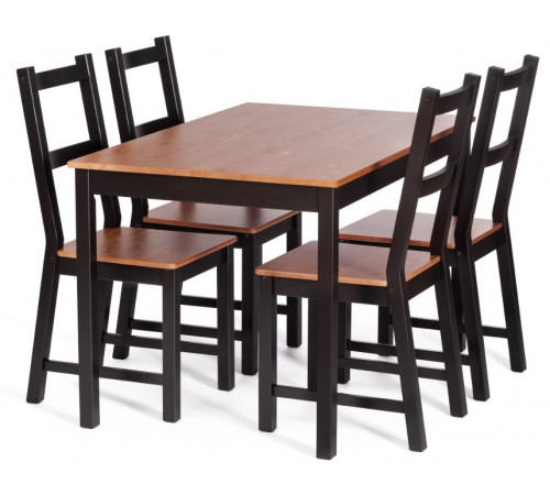 Обеденный комплект Соната (стол + 4 стула) / Sonata dining set массив сосны, антик/чёрный