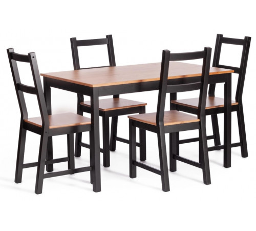 Обеденный комплект Соната (стол + 4 стула) / Sonata dining set массив сосны, антик/чёрный