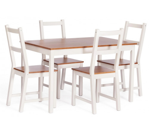 Обеденный комплект Соната (стол + 4 стула) / Sonata dining set массив сосны, антик/белый