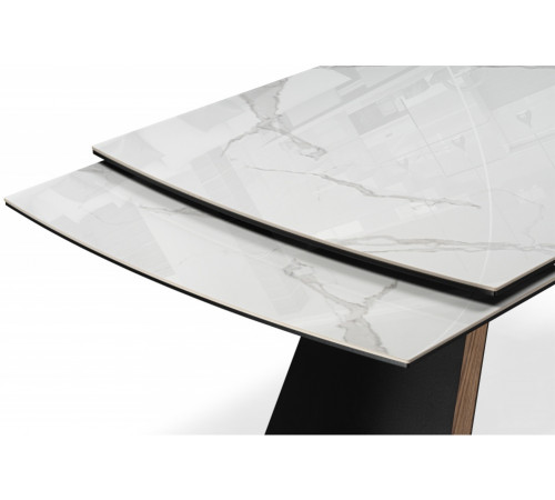 Стол Симмонс 180(260)x90 statuario titan gloss / черный / орех дуб монтана