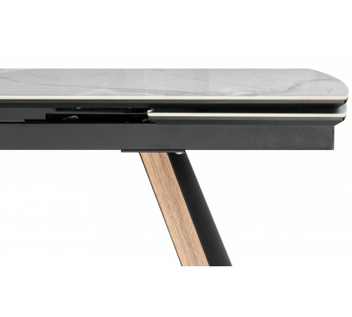 Стол Симмонс 180(260)x90 statuario titan gloss / черный / орех дуб монтана