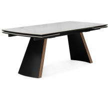 Стол Симмонс 180(260)x90 statuario titan gloss / черный / орех дуб монтана