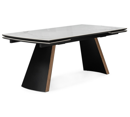 Стол Симмонс 180(260)x90 statuario titan gloss / черный / орех дуб монтана
