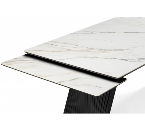 Стол Вейв 160(220)х89 белый с прожилками gilt white / черный