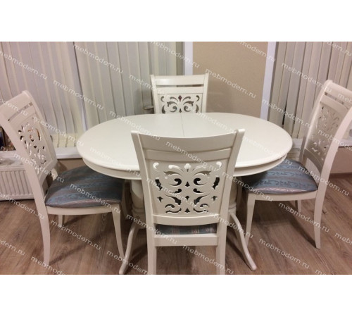 Обеденная группа Eva+Siena Ivory White ткань бирюзовая (H180-19)