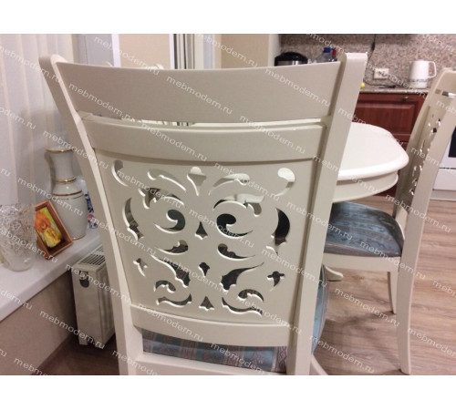 Обеденная группа Eva+Siena Ivory White ткань бирюзовая (H180-19)