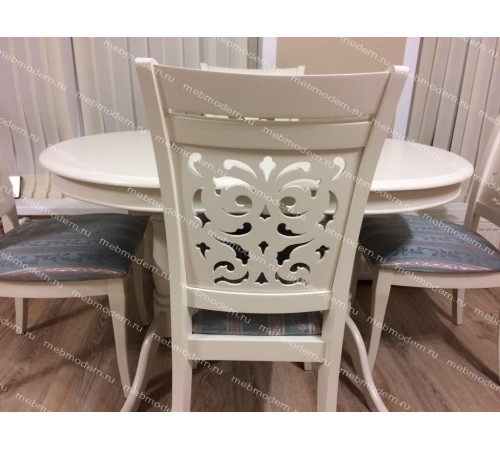 Обеденная группа Eva+Siena Ivory White ткань бирюзовая (H180-19)