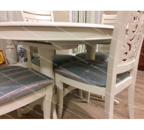 Обеденная группа Eva+Siena Ivory White ткань бирюзовая (H180-19)